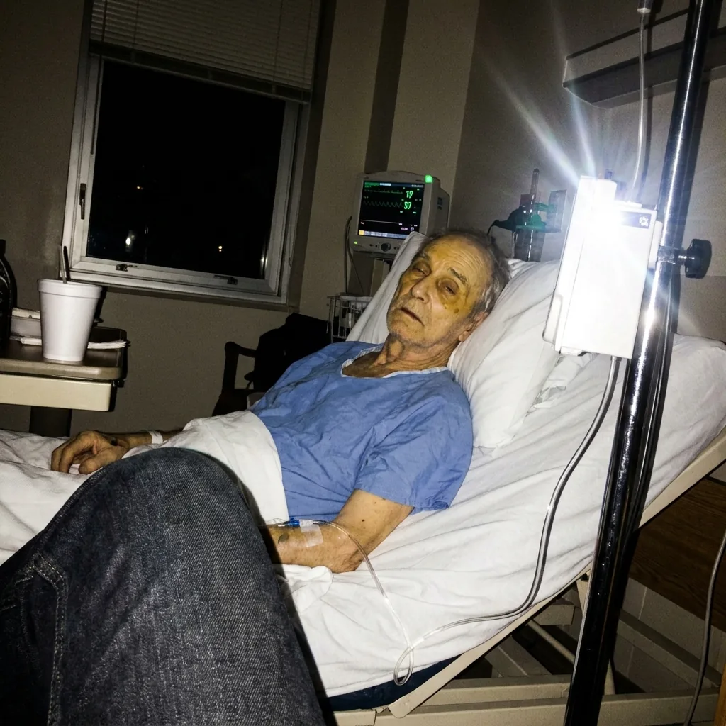 An older man in a hospital bed, Tom's father