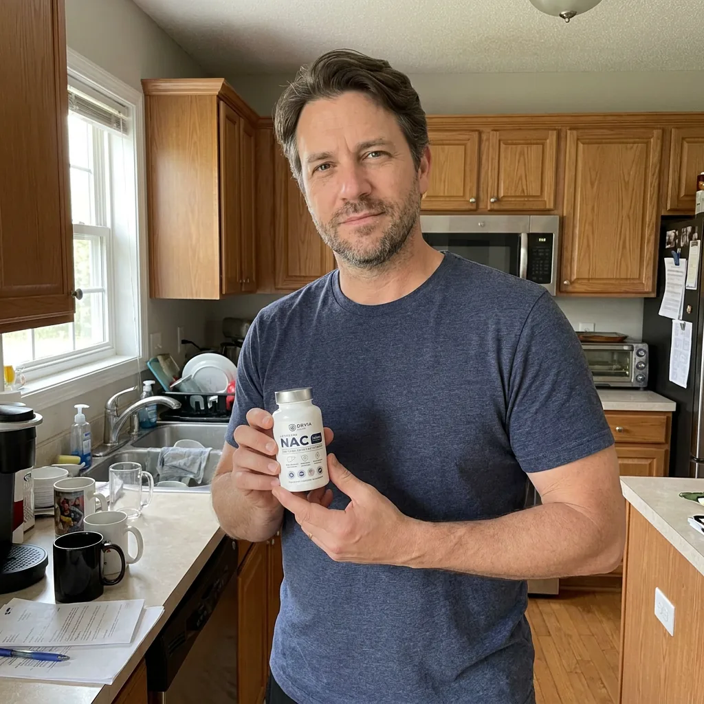 Tom Brennan, 47, holding Orvia Labs Liposomal NAC